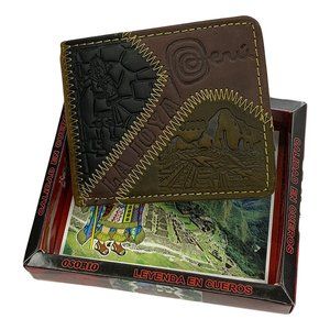 NWT CUSCO MACHU PICCHU PERU SOUVENIR MEN'S EMBOSSED BROWN LEATHER BIFOLD WALLET